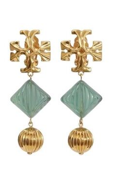 Tory Burch Gold and Seafoam Drop Earrings